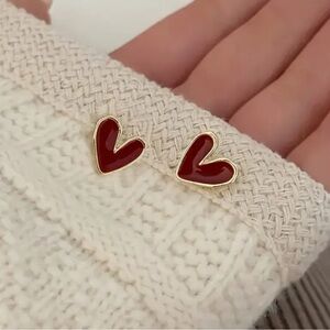 Gold and Red Heart Earrings